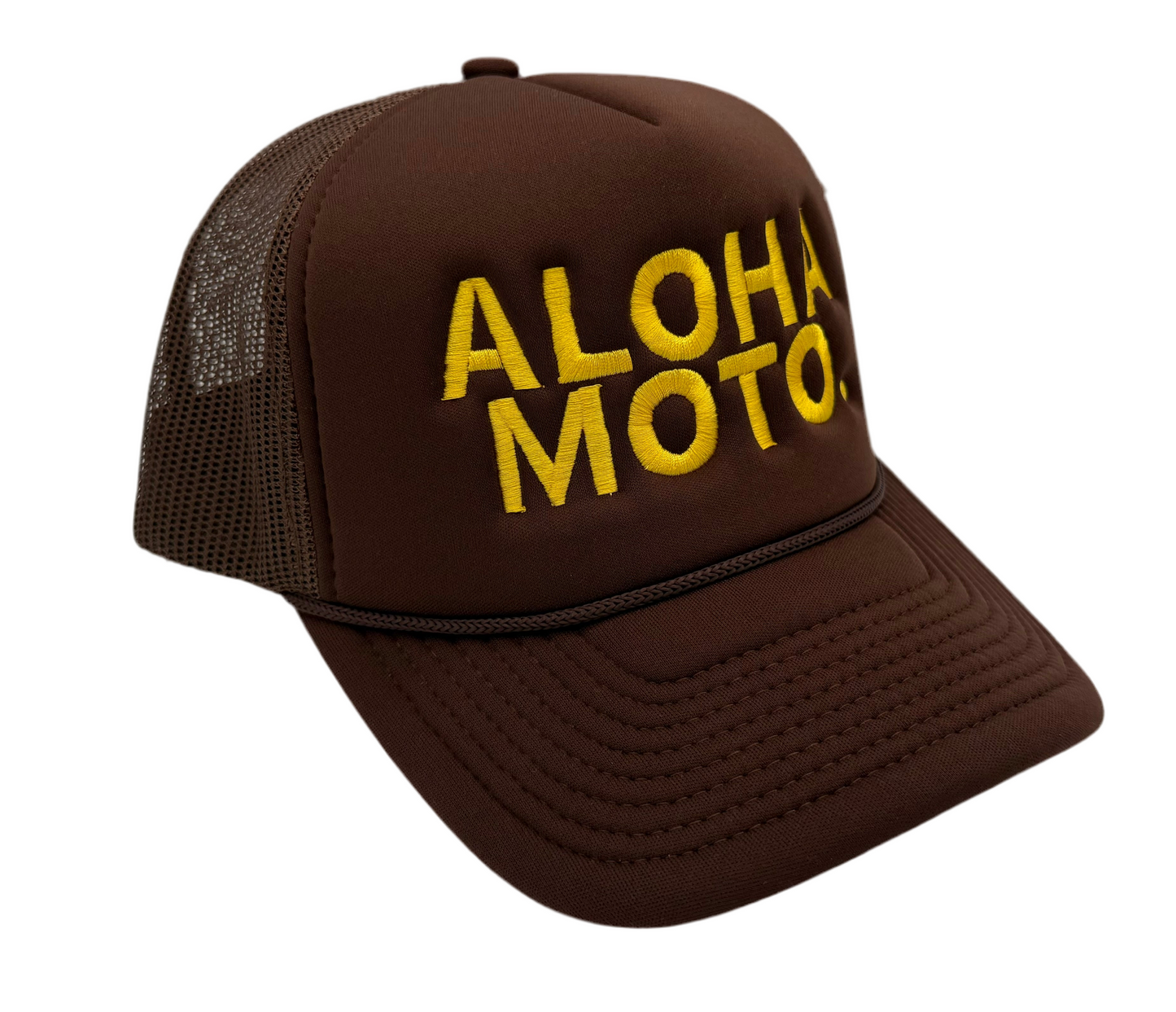 SERIOUS STUDIO “ALOHA MOTO” TRUCKER HAT - BROWN