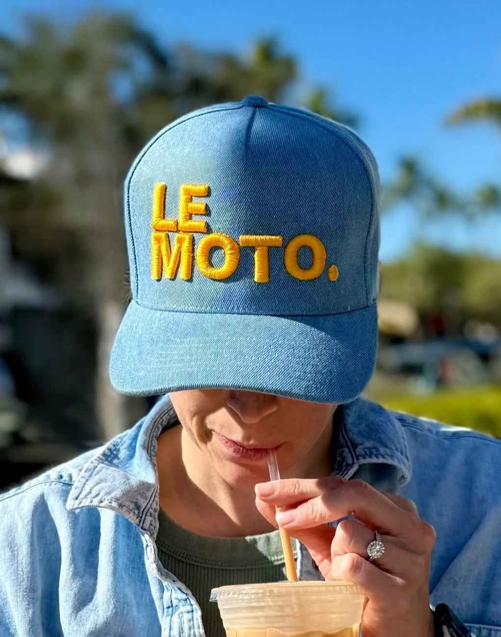 Le Moto x Ping Pong Surf Club Trucker Hat in Denim Blue/Gold