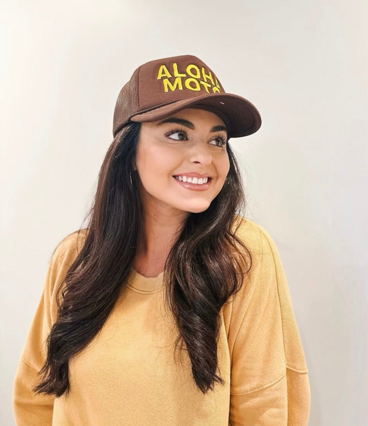 SERIOUS STUDIO “ALOHA MOTO” TRUCKER HAT - BROWN