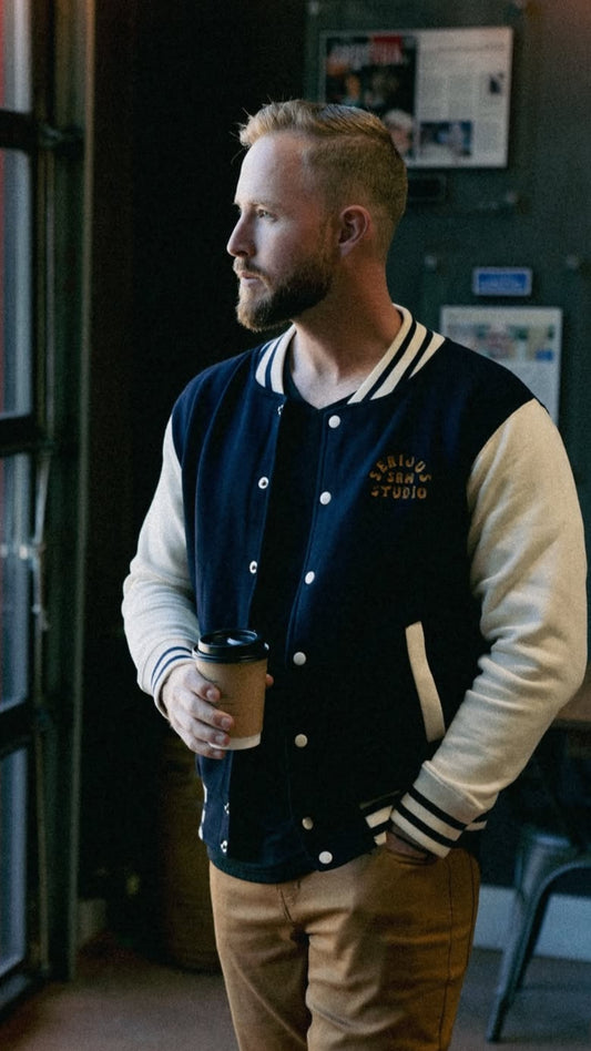 SERIOUS STUDIO VINTAGE VARSITY JACKET - BLACK/WHITE